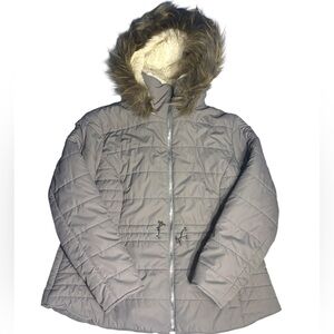 Maralyn & Me Gray Puffer Coat Faux Fur Hood Women’s Size 1X